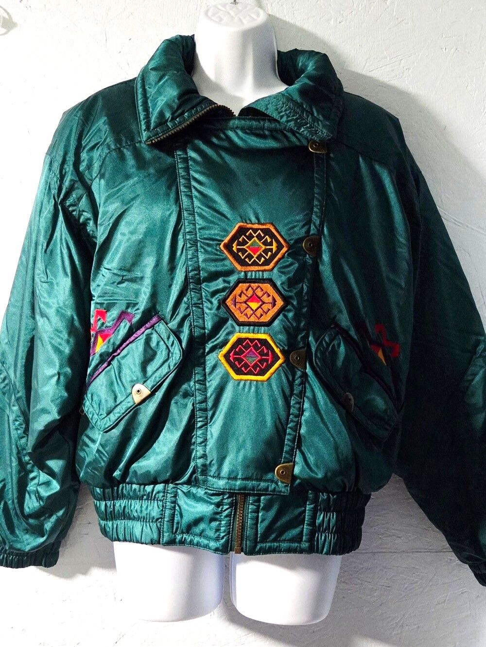 Vintage 80s Snuggler Ski Wear By Kaelin Teal Southwestern Design Ski Jacket - 12